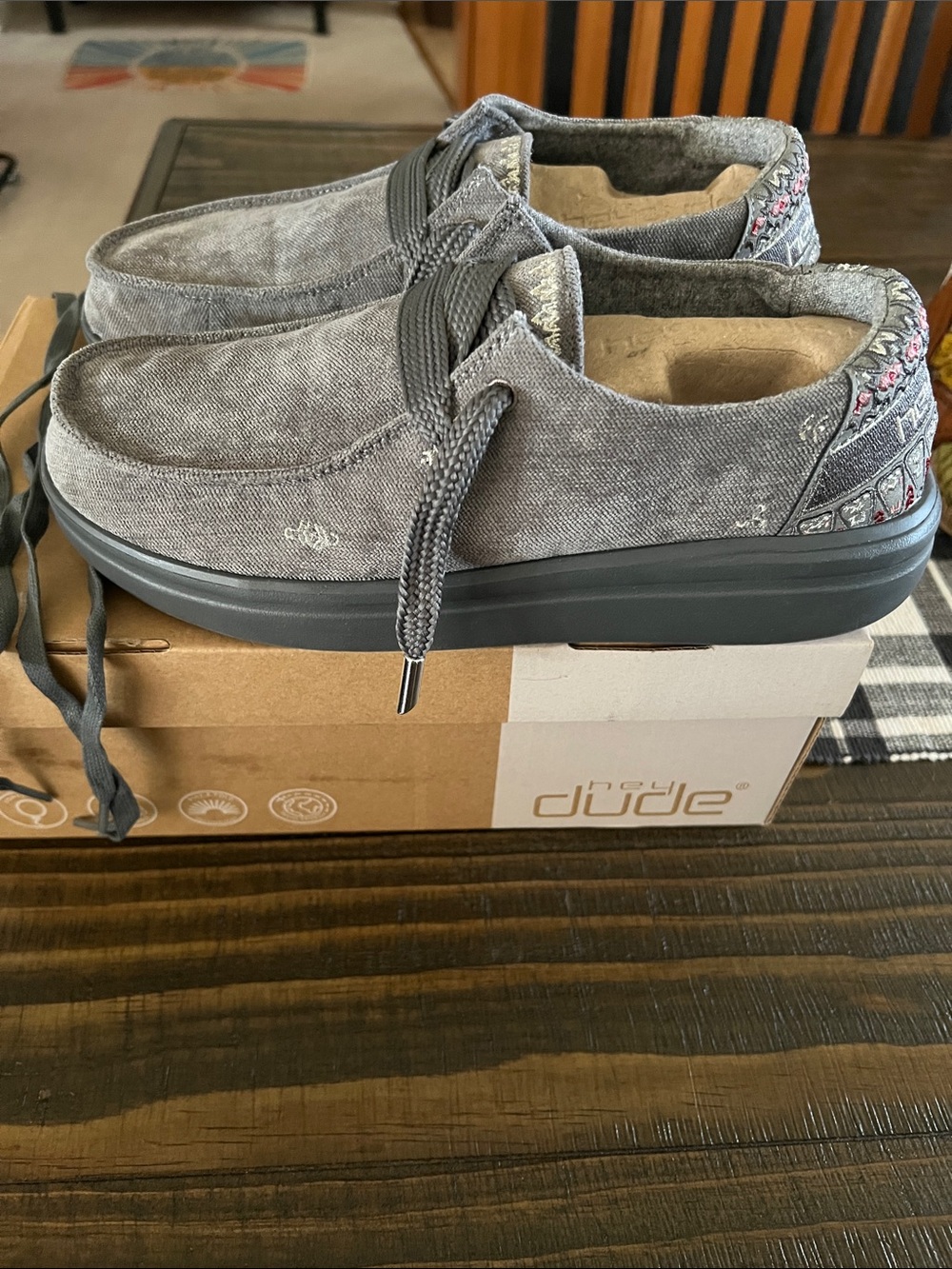 Hey Dude Women’s Wally Slip-On Loafers - Gray with Patterned Heel